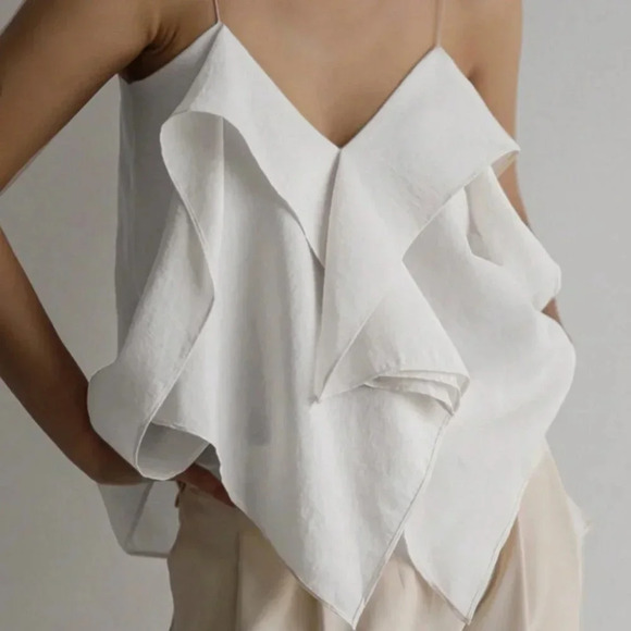 White Casual Women's Ruffle Trim Cami Top - Picture 2 of 8